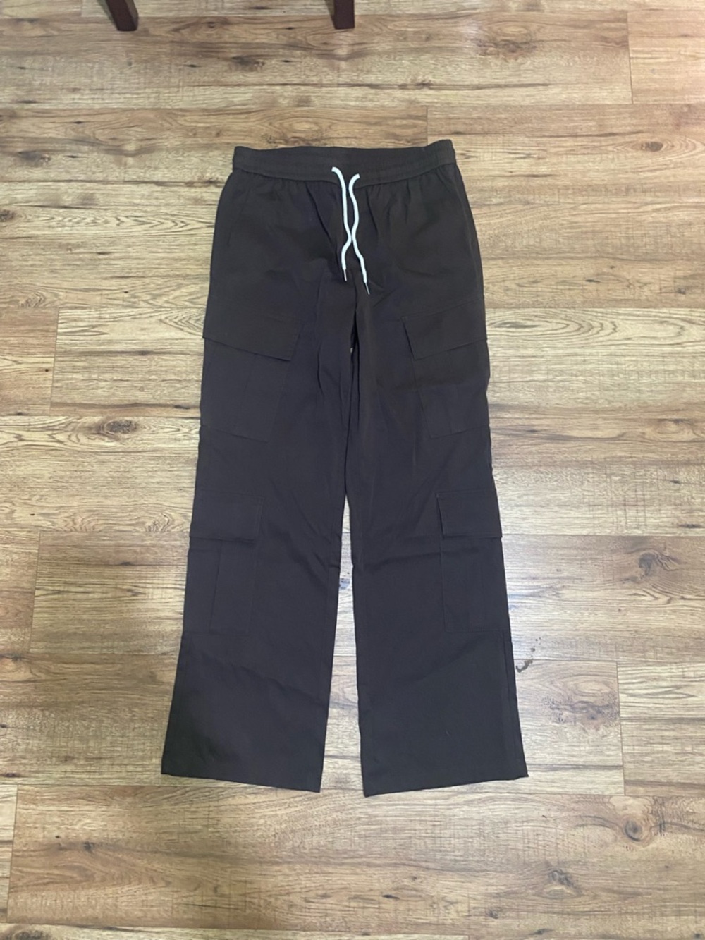 Brown Cargo Drawstring Wide-Leg Pants